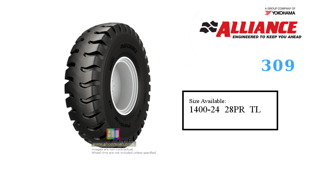  14.00-24 Alliance 28PR IND-4 309 tubeless heavy duty industrial forklift trucks and container handlers tires