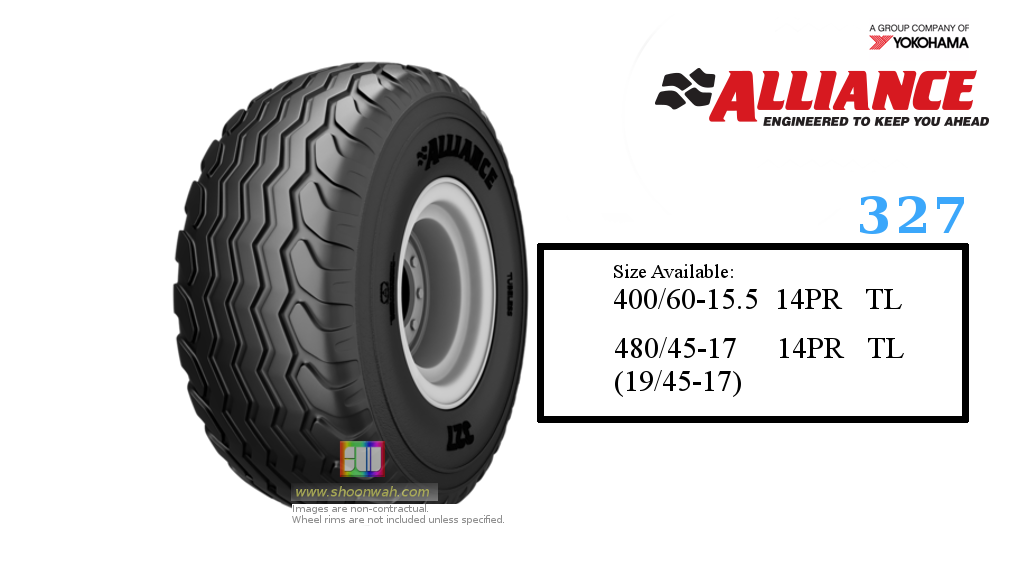 400/60-15.5 Alliance 14PR 327 (I-3) Farm Implement and Trailer TL Tire